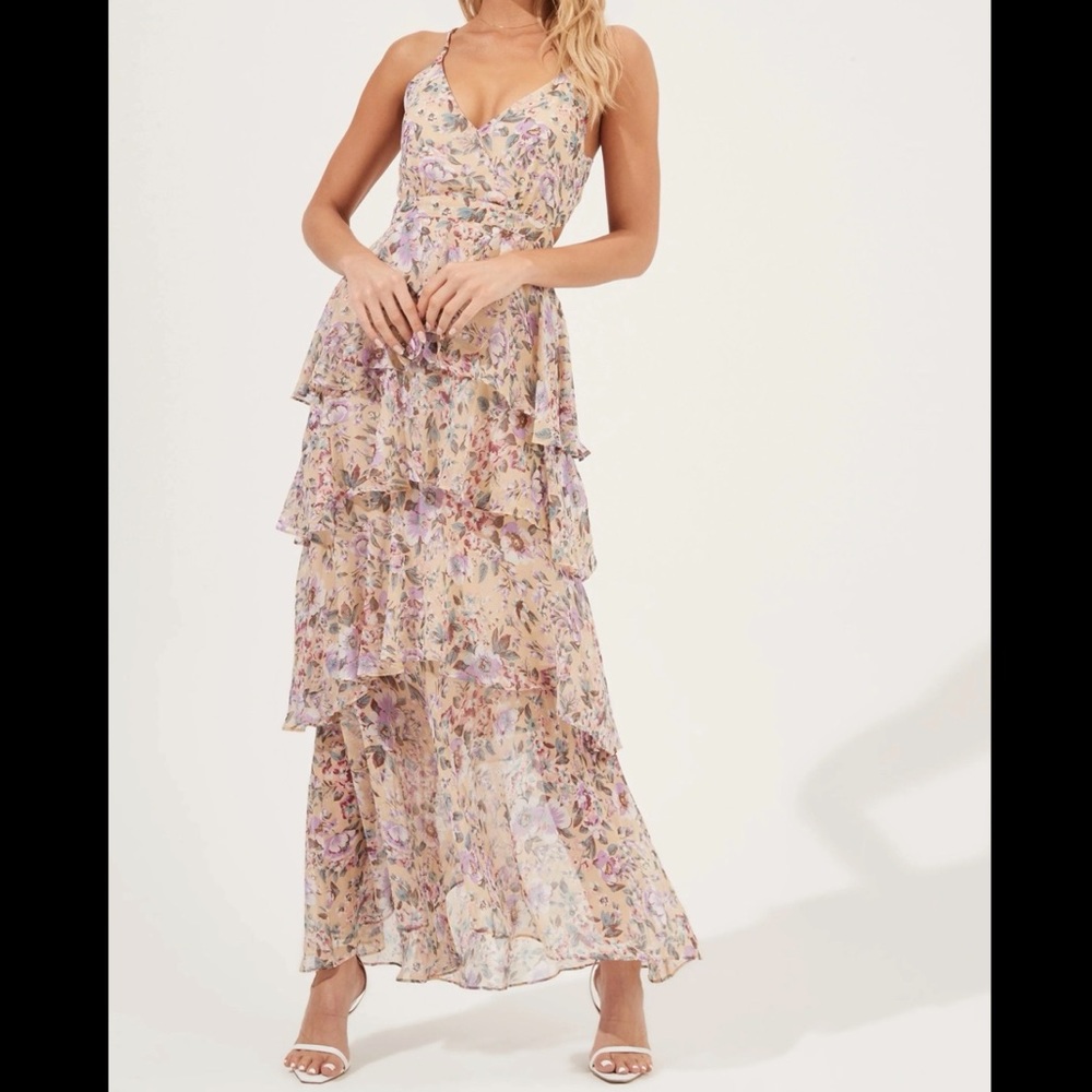 ASTR THE LABEL Rosana Floral Tiered ruffle maxi dress - yellow
